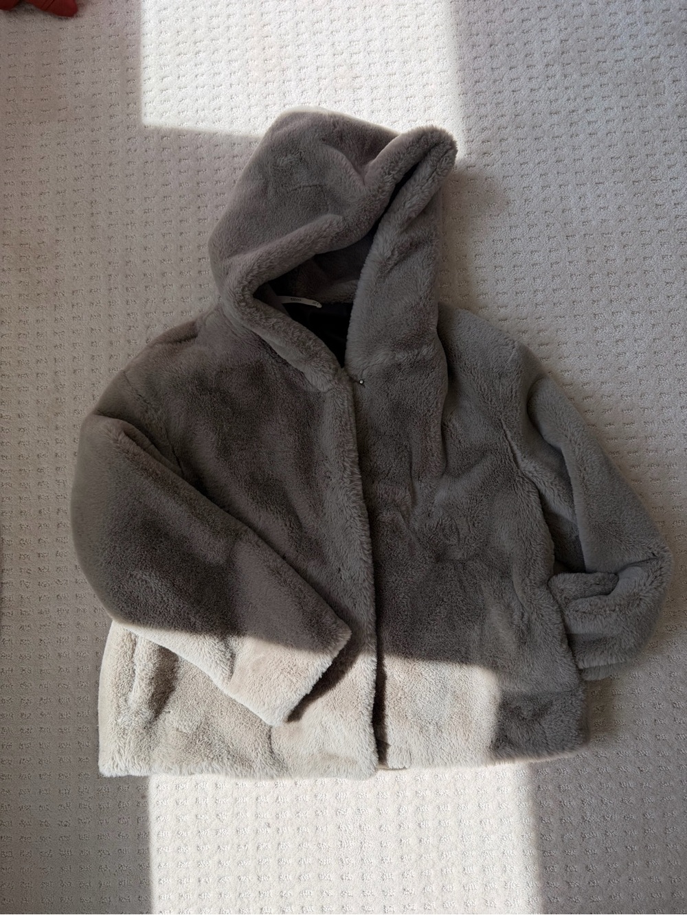Mango Hooded faux fur Jacket in Light Beige